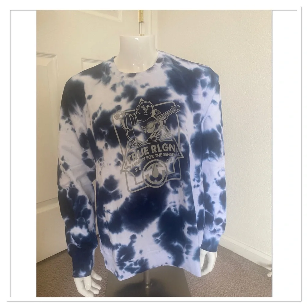 True Religion Men’s Tie Dye Buddha Crewneck Sweatshirt XL